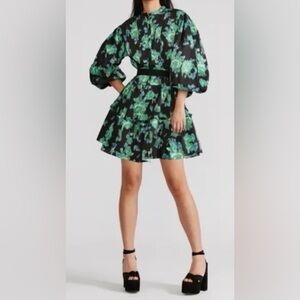 Zac Posen Green Ikat Print Long-Sleeve Mini Shirt Dress Size 8 - $395  NWT